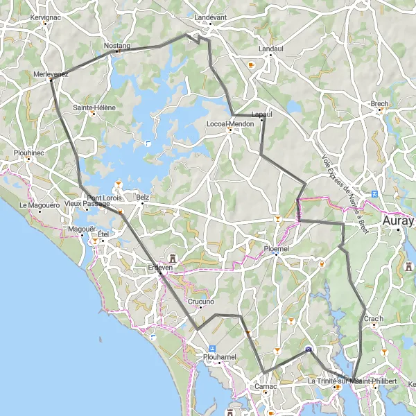 Map miniature of "Nostang Loop" cycling inspiration in Bretagne, France. Generated by Tarmacs.app cycling route planner