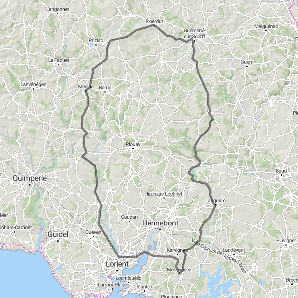 Map miniature of "The Ultimate Challenge" cycling inspiration in Bretagne, France. Generated by Tarmacs.app cycling route planner
