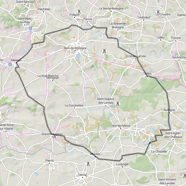 Miniature de la carte de l'inspiration cycliste "Les Châteaux de l'Est de la Bretagne" dans la Bretagne, France. Générée par le planificateur d'itinéraire cycliste Tarmacs.app