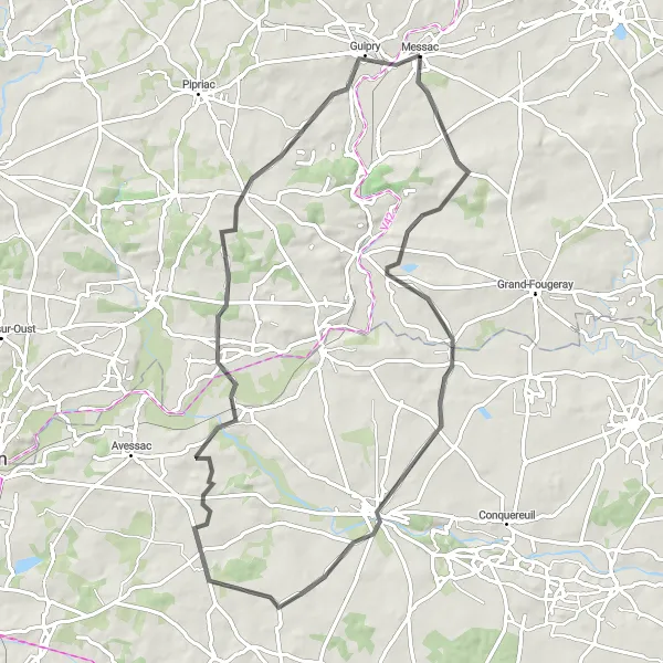 Map miniature of "Scenic Vilaine River" cycling inspiration in Bretagne, France. Generated by Tarmacs.app cycling route planner