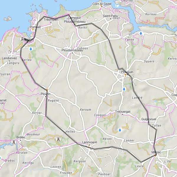 Map miniature of "Milizac Loop" cycling inspiration in Bretagne, France. Generated by Tarmacs.app cycling route planner