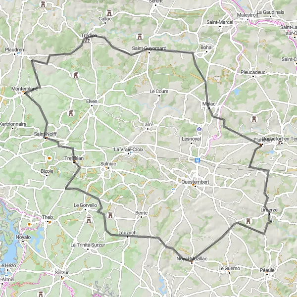Map miniature of "Scenic Valley Loop" cycling inspiration in Bretagne, France. Generated by Tarmacs.app cycling route planner