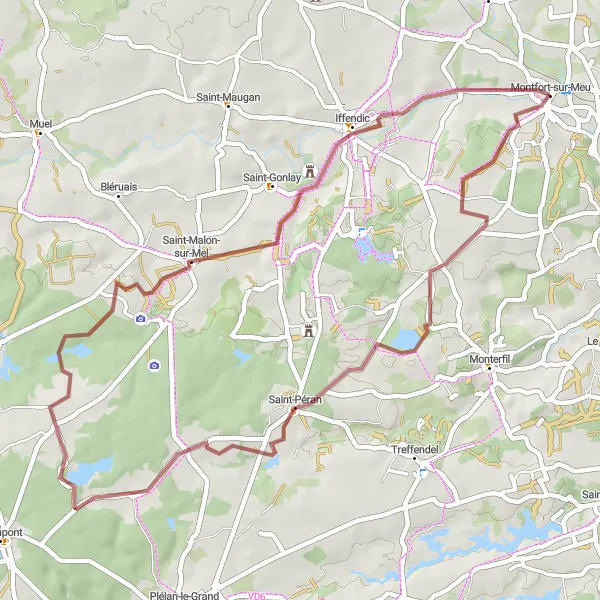 Miniature de la carte de l'inspiration cycliste "Les Mystères de la Forêt de Brocéliande" dans la Bretagne, France. Générée par le planificateur d'itinéraire cycliste Tarmacs.app