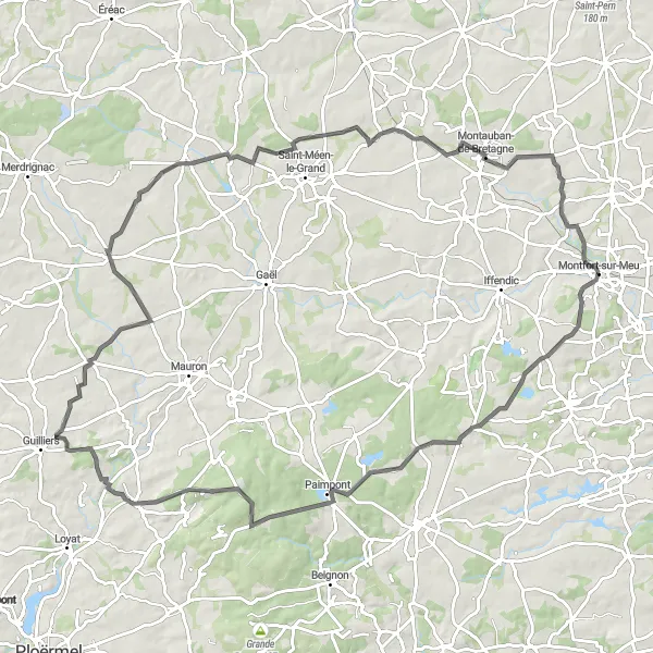 Map miniature of "The Saint-Péran Circuit" cycling inspiration in Bretagne, France. Generated by Tarmacs.app cycling route planner