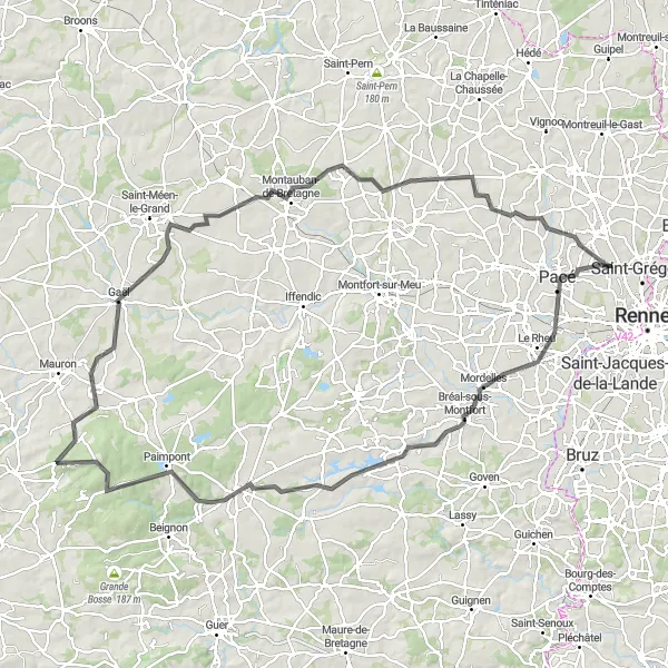 Miniature de la carte de l'inspiration cycliste "La Vallée de l'Ille" dans la Bretagne, France. Générée par le planificateur d'itinéraire cycliste Tarmacs.app