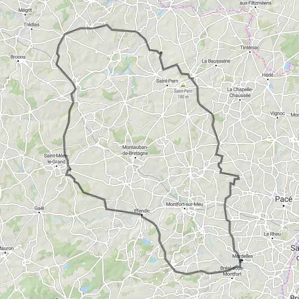 Miniature de la carte de l'inspiration cycliste "Tour des Panoramas" dans la Bretagne, France. Générée par le planificateur d'itinéraire cycliste Tarmacs.app