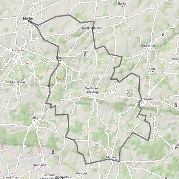 Map miniature of "Rolling Hills of Saint-Allouestre" cycling inspiration in Bretagne, France. Generated by Tarmacs.app cycling route planner