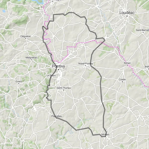 Map miniature of "The Pontivy Loop" cycling inspiration in Bretagne, France. Generated by Tarmacs.app cycling route planner
