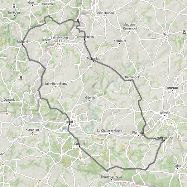Map miniature of "Camors and Plumelin Loop" cycling inspiration in Bretagne, France. Generated by Tarmacs.app cycling route planner