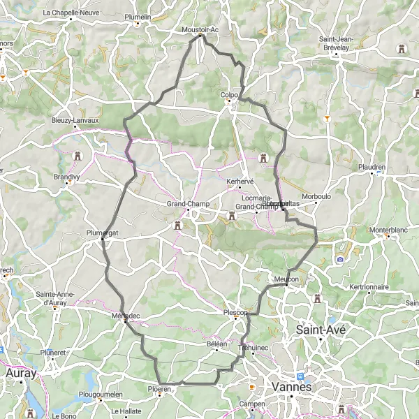 Map miniature of "Locqueltas Loop" cycling inspiration in Bretagne, France. Generated by Tarmacs.app cycling route planner