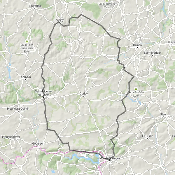 Miniature de la carte de l'inspiration cycliste "Exploration des Trésors Cachés de Bretagne" dans la Bretagne, France. Générée par le planificateur d'itinéraire cycliste Tarmacs.app