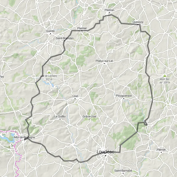 Miniature de la carte de l'inspiration cycliste "Le tour des châteaux de Bretagne" dans la Bretagne, France. Générée par le planificateur d'itinéraire cycliste Tarmacs.app