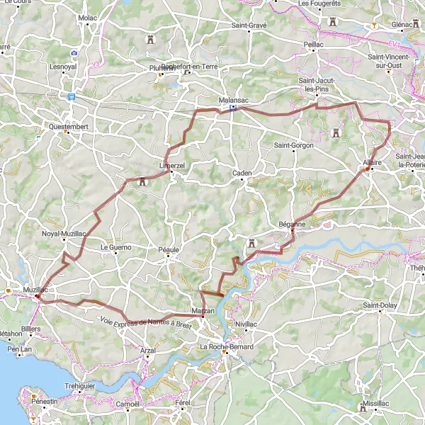 Map miniature of "The Hidden Gems" cycling inspiration in Bretagne, France. Generated by Tarmacs.app cycling route planner