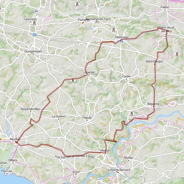 Map miniature of "Gravel Adventure - Rolling Countryside" cycling inspiration in Bretagne, France. Generated by Tarmacs.app cycling route planner