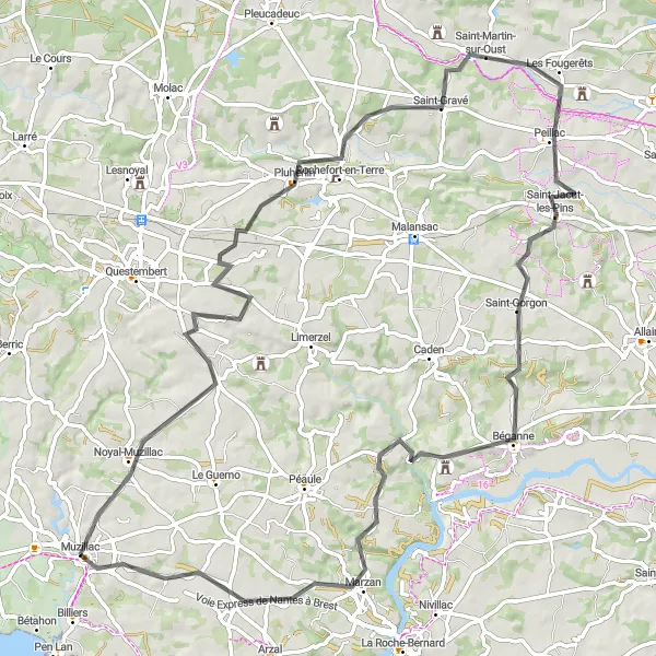 Map miniature of "Challenging Road Cycling Loop with Stunning Views" cycling inspiration in Bretagne, France. Generated by Tarmacs.app cycling route planner