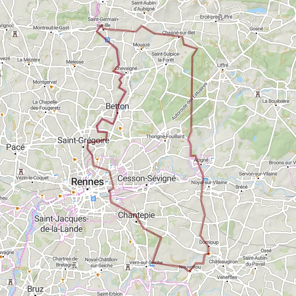 Miniature de la carte de l'inspiration cycliste "Exploration des Gravillons de l'Ille" dans la Bretagne, France. Générée par le planificateur d'itinéraire cycliste Tarmacs.app
