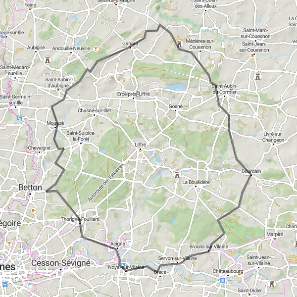 Map miniature of "Thorigné-Fouillard Loop" cycling inspiration in Bretagne, France. Generated by Tarmacs.app cycling route planner