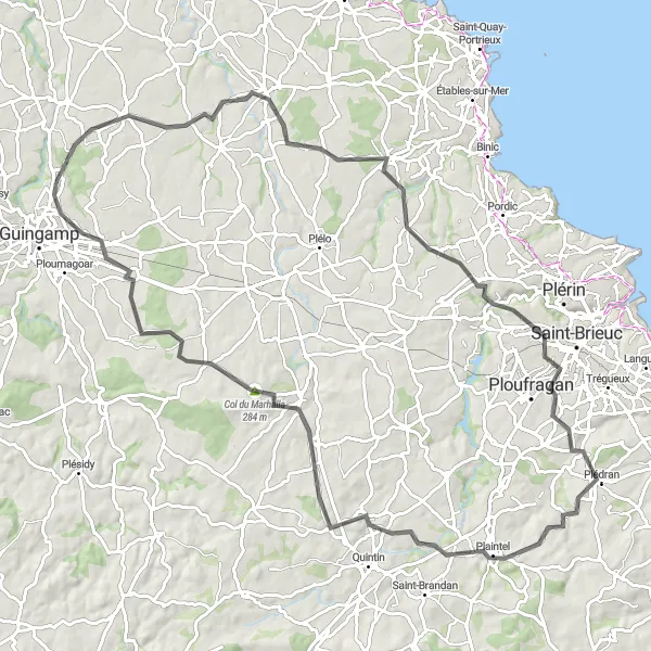 Map miniature of "Lanvollon to Saint-Agathon Loop" cycling inspiration in Bretagne, France. Generated by Tarmacs.app cycling route planner