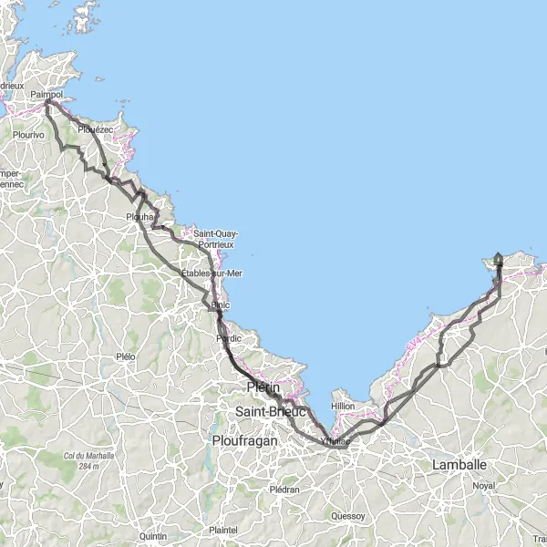 Map miniature of "Coastal Expedition" cycling inspiration in Bretagne, France. Generated by Tarmacs.app cycling route planner