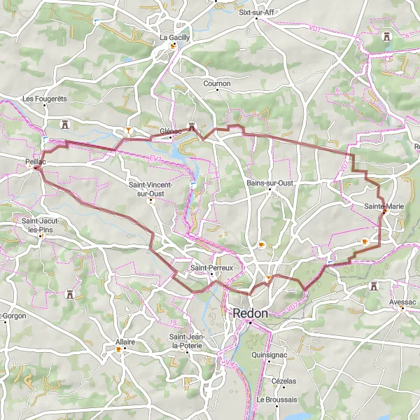 Map miniature of "Peillac Gravel Exploration" cycling inspiration in Bretagne, France. Generated by Tarmacs.app cycling route planner