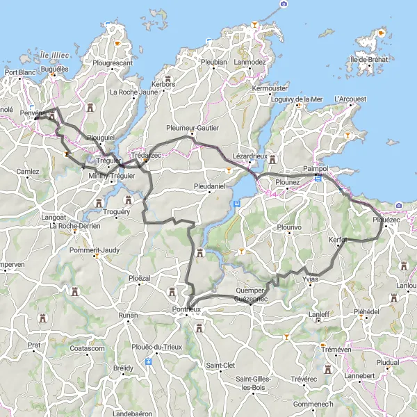 Map miniature of "Coastal Delights and Charming Villages" cycling inspiration in Bretagne, France. Generated by Tarmacs.app cycling route planner