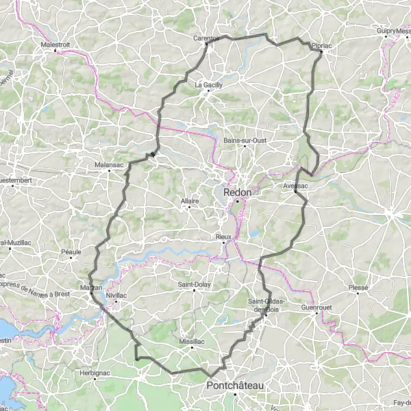 Map miniature of "The Riverside Odyssey" cycling inspiration in Bretagne, France. Generated by Tarmacs.app cycling route planner