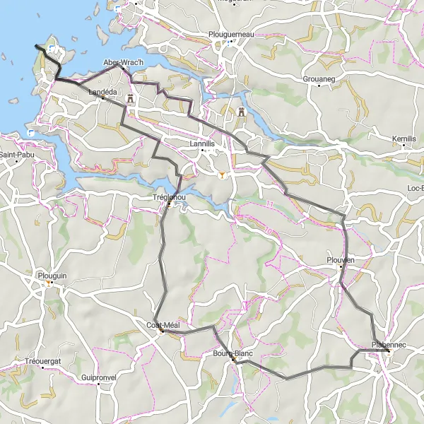 Map miniature of "Bourg-Blanc-Landéda Loop" cycling inspiration in Bretagne, France. Generated by Tarmacs.app cycling route planner