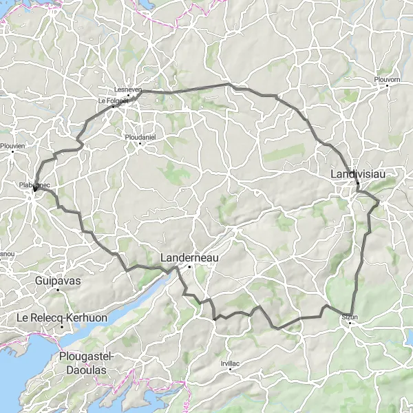 Map miniature of "Mountainous Adventure" cycling inspiration in Bretagne, France. Generated by Tarmacs.app cycling route planner