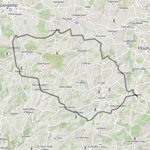 Map miniature of "The Scenic Loop" cycling inspiration in Bretagne, France. Generated by Tarmacs.app cycling route planner