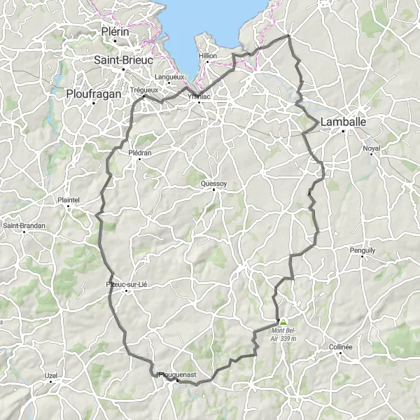 Map miniature of "Historic Castles and Picturesque Villages" cycling inspiration in Bretagne, France. Generated by Tarmacs.app cycling route planner