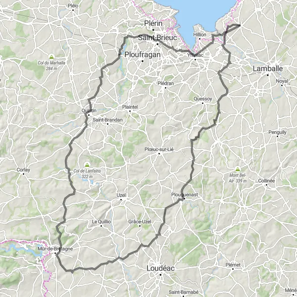 Miniature de la carte de l'inspiration cycliste "Grand Tour des Trésors Bretons" dans la Bretagne, France. Générée par le planificateur d'itinéraire cycliste Tarmacs.app