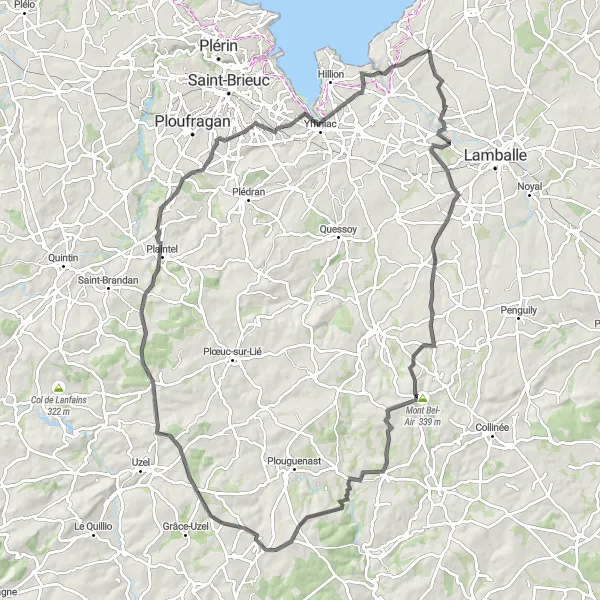 Map miniature of "Undulating Landscapes and Historic Gems" cycling inspiration in Bretagne, France. Generated by Tarmacs.app cycling route planner