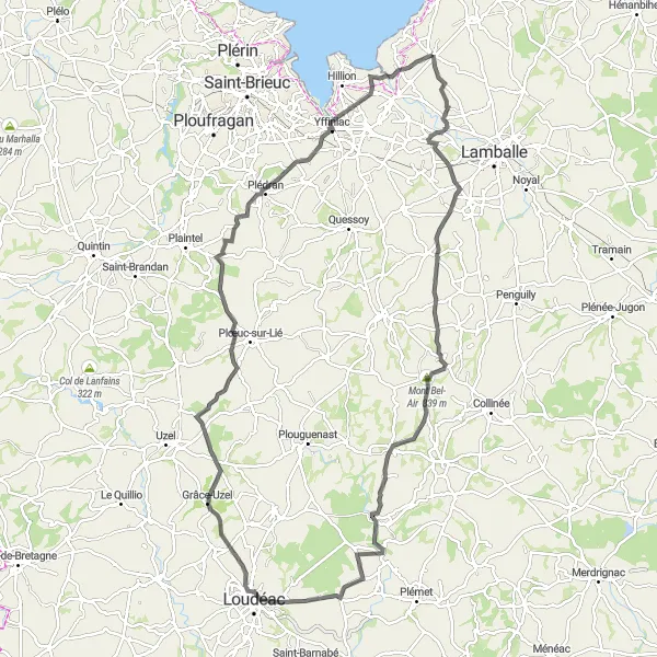 Miniature de la carte de l'inspiration cycliste "L'Exploration des Vallées et des Villages Bretons" dans la Bretagne, France. Générée par le planificateur d'itinéraire cycliste Tarmacs.app
