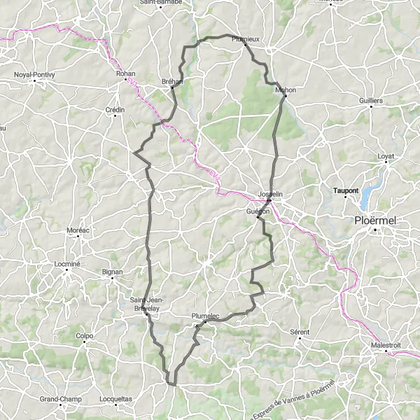 Map miniature of "The Legends Tour" cycling inspiration in Bretagne, France. Generated by Tarmacs.app cycling route planner