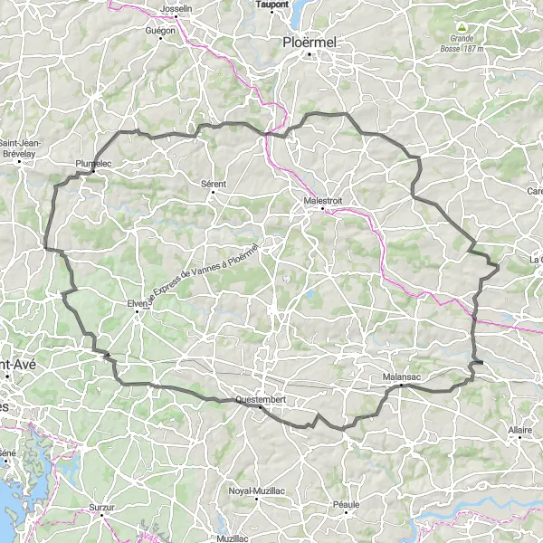 Map miniature of "Moulin to Plaudren Loop" cycling inspiration in Bretagne, France. Generated by Tarmacs.app cycling route planner