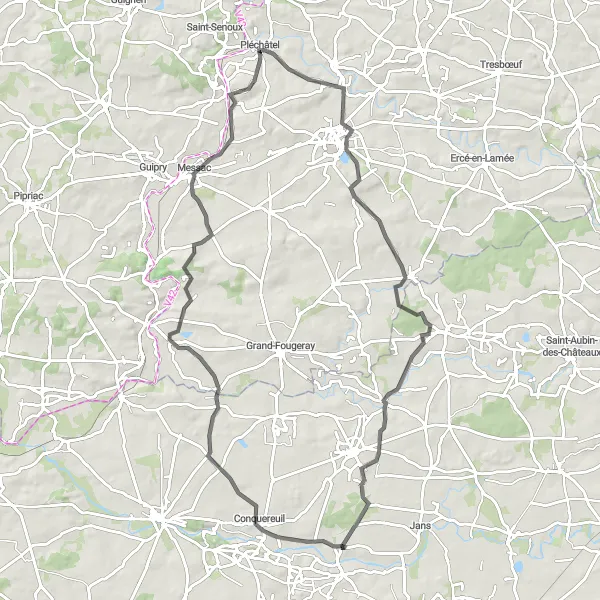 Map miniature of "Scenic Road Cycling Tour with Highlight at Sainte-Anne-sur-Vilaine" cycling inspiration in Bretagne, France. Generated by Tarmacs.app cycling route planner