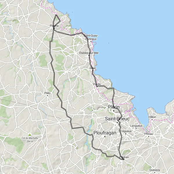 Map miniature of "Plédran to Saint-Brieuc Round-trip (Road)" cycling inspiration in Bretagne, France. Generated by Tarmacs.app cycling route planner