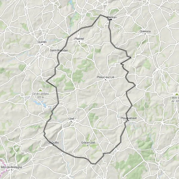 Miniature de la carte de l'inspiration cycliste "Parcours panoramique de Plémy et Environs" dans la Bretagne, France. Générée par le planificateur d'itinéraire cycliste Tarmacs.app