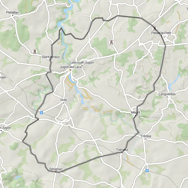 Miniature de la carte de l'inspiration cycliste "Découverte des Villages Bretons" dans la Bretagne, France. Générée par le planificateur d'itinéraire cycliste Tarmacs.app