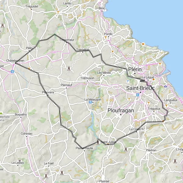 Miniature de la carte de l'inspiration cycliste "Tour de Plérin" dans la Bretagne, France. Générée par le planificateur d'itinéraire cycliste Tarmacs.app