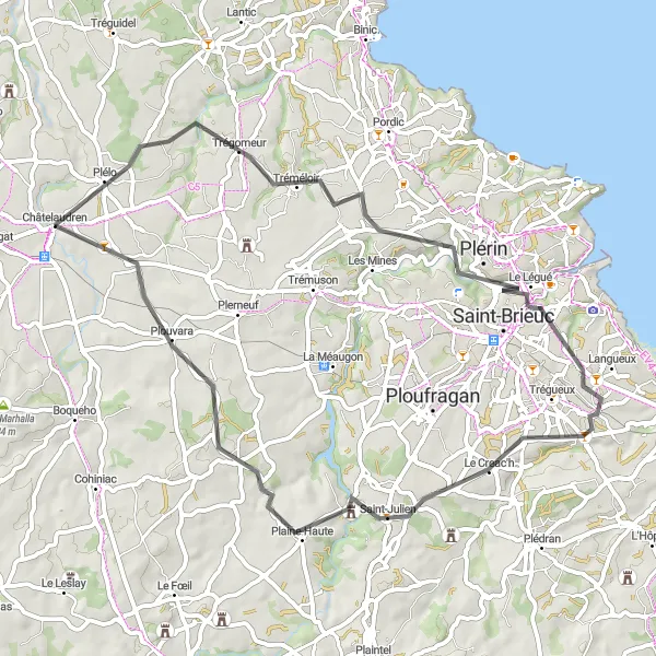 Map miniature of "The Coastal Loop" cycling inspiration in Bretagne, France. Generated by Tarmacs.app cycling route planner