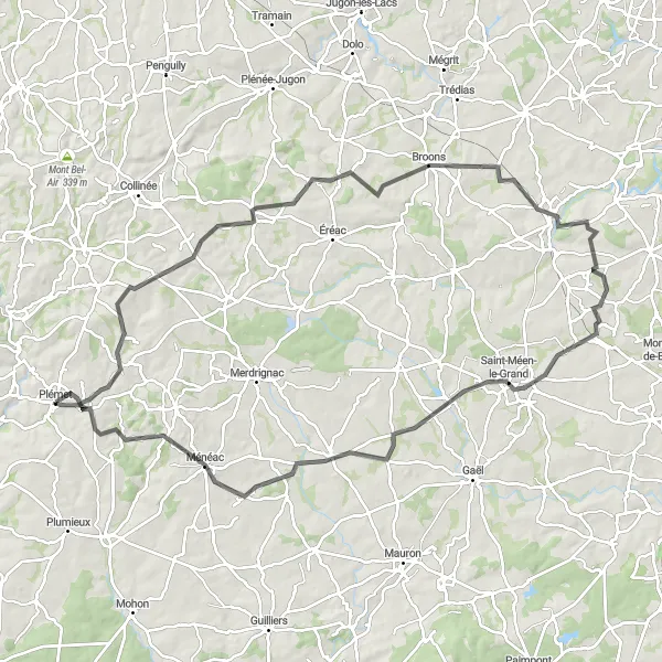 Map miniature of "The Laurenan Loop" cycling inspiration in Bretagne, France. Generated by Tarmacs.app cycling route planner