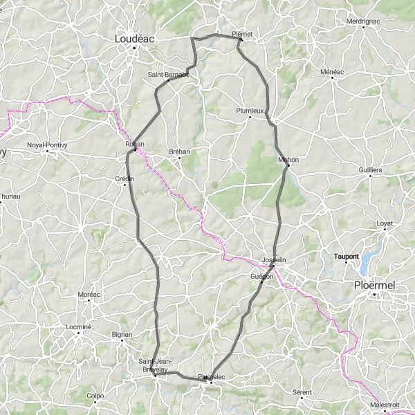 Map miniature of "The Mohon Circuit" cycling inspiration in Bretagne, France. Generated by Tarmacs.app cycling route planner