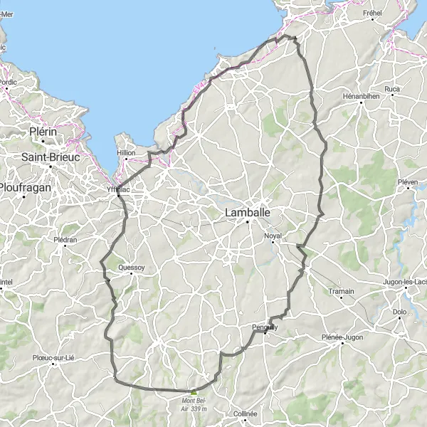 Map miniature of "A Complete Cycling Experience near Plémy" cycling inspiration in Bretagne, France. Generated by Tarmacs.app cycling route planner