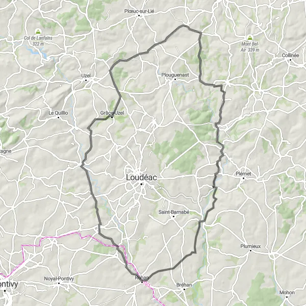 Map miniature of "Plémy Loop" cycling inspiration in Bretagne, France. Generated by Tarmacs.app cycling route planner