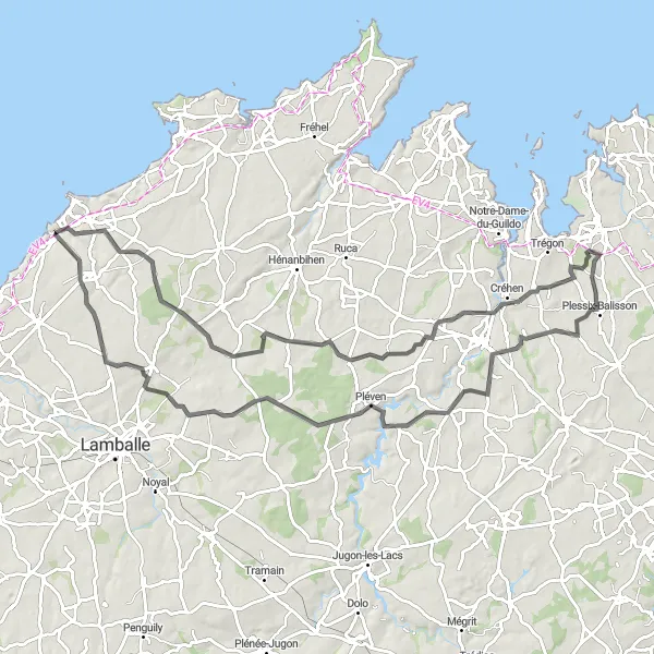 Map miniature of "Pléneuf-Val-André Circuit" cycling inspiration in Bretagne, France. Generated by Tarmacs.app cycling route planner