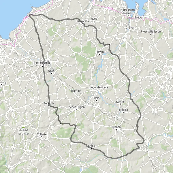 Map miniature of "Hilly Countryside and Historic Treasures" cycling inspiration in Bretagne, France. Generated by Tarmacs.app cycling route planner
