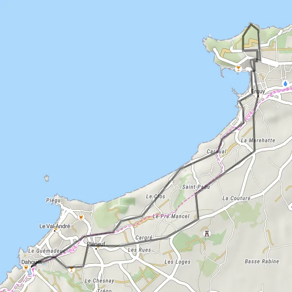 Map miniature of "Pléneuf-Val-André Short Loop" cycling inspiration in Bretagne, France. Generated by Tarmacs.app cycling route planner