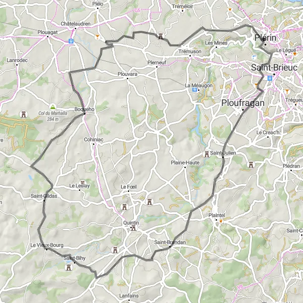Miniature de la carte de l'inspiration cycliste "Boucle cyclable de Plérin" dans la Bretagne, France. Générée par le planificateur d'itinéraire cycliste Tarmacs.app