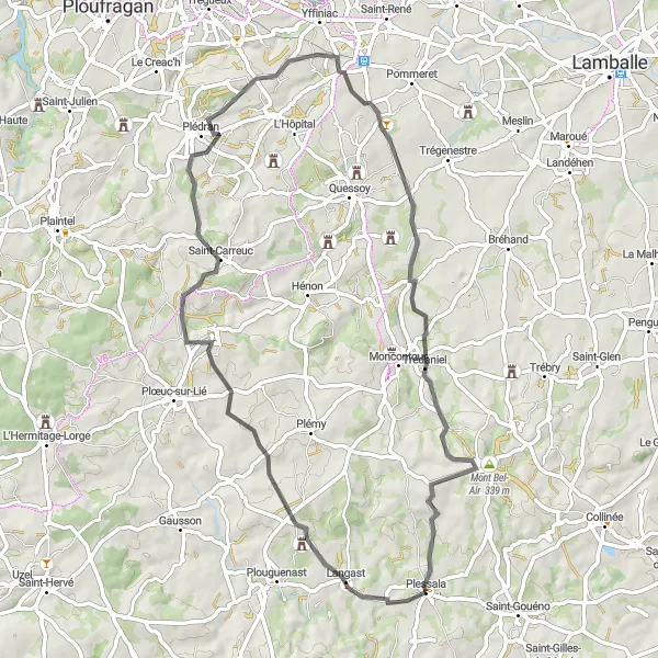 Map miniature of "Picturesque Cycling Routes of Plessala" cycling inspiration in Bretagne, France. Generated by Tarmacs.app cycling route planner